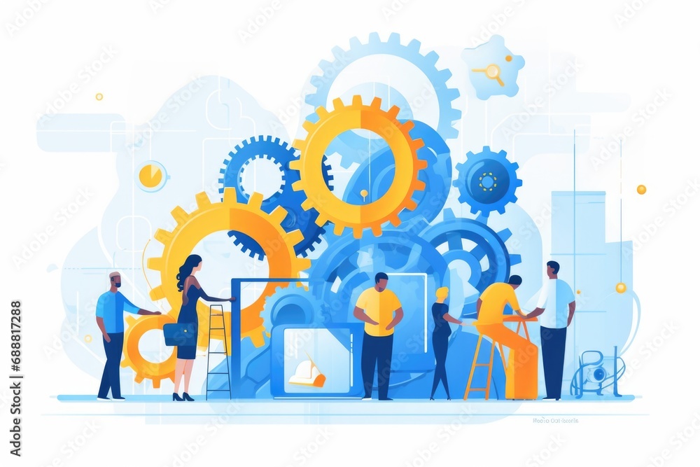 Aufkleber a group of individuals collaborating and working together on a project. suitable for business, teamw
