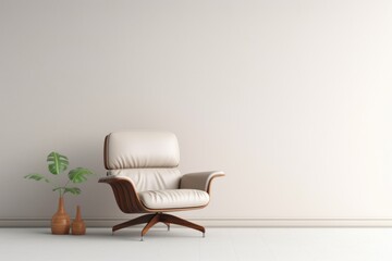 Fototapeta na wymiar A white chair and a plant in a simple, minimalist room. Perfect for interior design or home decor projects