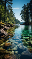 Fototapeta premium natural beauty portrayed through a tranquil scene of one of its many lakes. AI generative