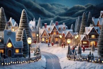 A picturesque Christmas village adorned with sparkling lights. Perfect for holiday-themed designs and festive projects