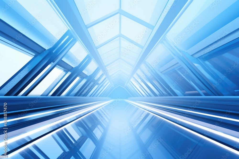Poster a photograph of a very long hallway with numerous windows. this image can be used to depict spacious