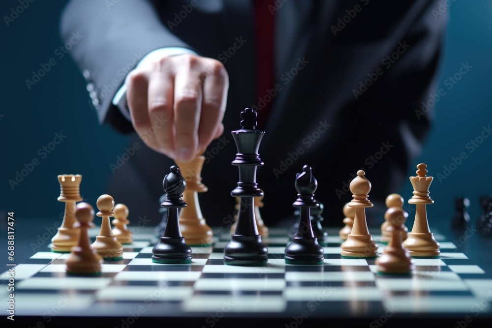 Aufkleber a man in a business suit engaged in a game of chess. suitable for business strategy and decision-mak