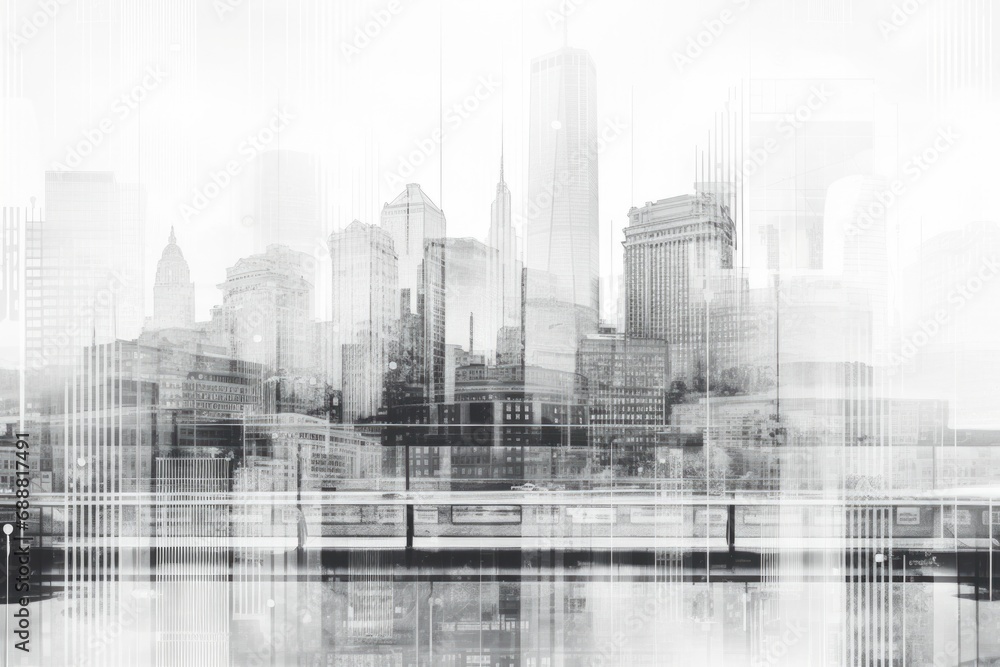 Poster A black and white photo capturing the city skyline. Perfect for adding a timeless touch to any project