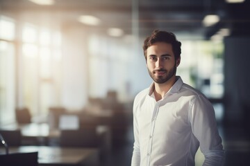 Obraz premium Confident businessman in an office. Generative AI.