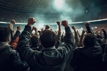 Obraz premium A crowd of people raising their hands in the air. Perfect for events, celebrations, and group activities