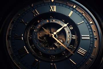 A detailed close up of a clock featuring roman numerals. Perfect for illustrating time management or punctuality concepts