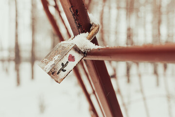 Iron lock of lovers. Love promise. Husband and wife. Valentine's Day. Marriage vow. The beginning...