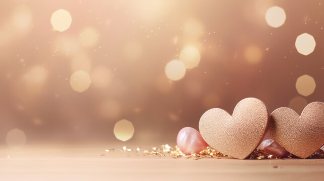 Tło dla grafiki walentynkowej z sercami bokehem i rozmyciami.