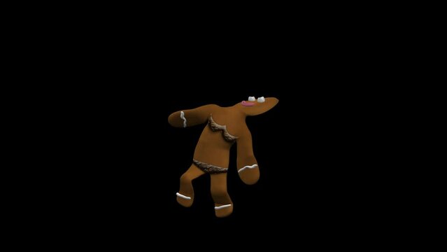 Gingerbread Girl - Chocolate Cooky - Hip Hop Dancer - Funny artistic holiday 3D animation isolated on transparent background with alpha channel