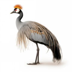 Grey Crowned Crane African Safari Animal on White Background