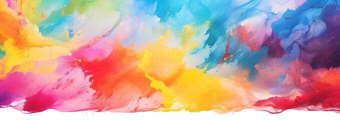 Abstract banner background of colorful abstract paint splatters in rainbow hues