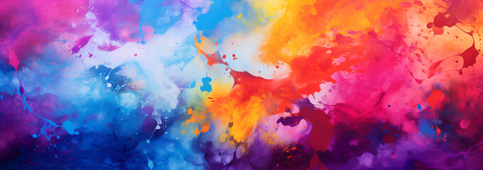 Obraz na płótnie Canvas Abstract banner background of colorful abstract paint splatters in rainbow hues