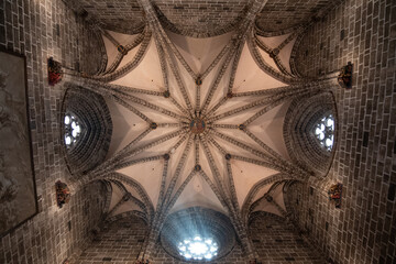 Valencia, Spain -September 25th, 2023: Saint Mary's Cathedral. Ribbed star-shaped vault. Twelve...