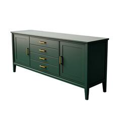 An Elegant Green Credenza Sideboard Blending Functionality With Sophisticated Design. Isolated on a Transparent Background. Cutout PNG.