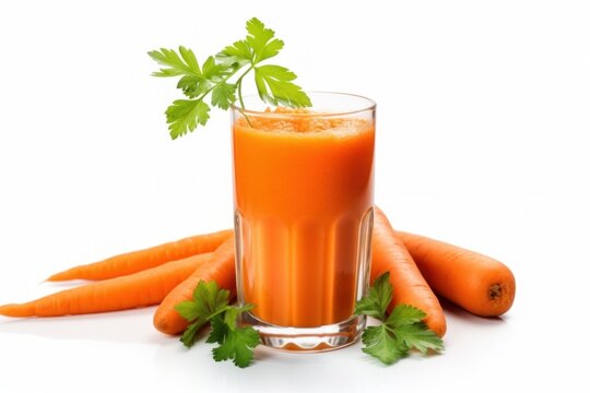 carrot juice or smoothie in glass with carrots on a white background. vitamins, healthy lifestyle