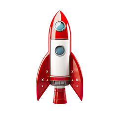 A Red and White Rocket Ship Isolated Symbolizing Space Travel and Exploration. Isolated on a Transparent Background. Cutout PNG.