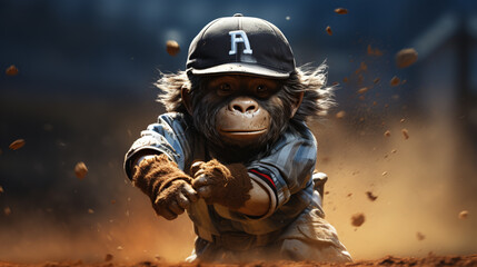 Cute Gorilla Playing Baseball. generative ai