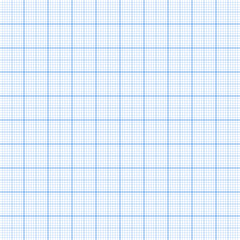 Sheet of graph paper with grid. Millimeter paper texture, geometric pattern. Blue lined blank for drawing, studying, technical engineering or scale measurement. Vector illustration