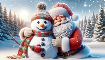 Snowman and Santa: A Winter Embrace 
