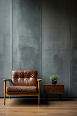 Old leather chair in a modern minimalistic interior