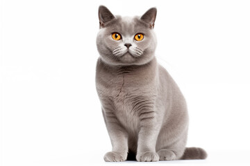 Full size portrait of British Shorthair cat isolated on white background