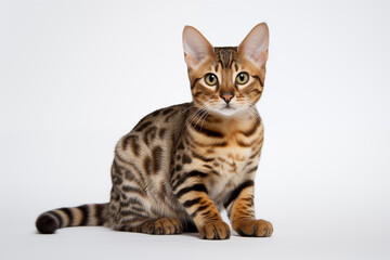 Obraz premium Full size portrait of Bengal cat kitten isolated on white background