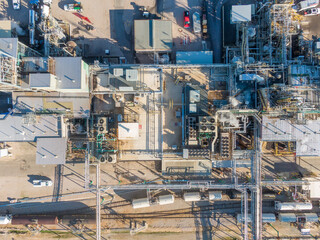 Fototapeta premium Industrial Drone Photos of a Factory Plant Manufacturing Pharmaceuticals 