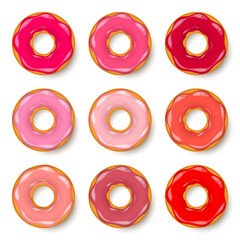 Donut, begel with cream. Cookies,cookie cake set. Sweet dessert with sugar and caramel. Tasty breakfast cooking. Cafateria food, snack. Coffee shop.Vector illustration.