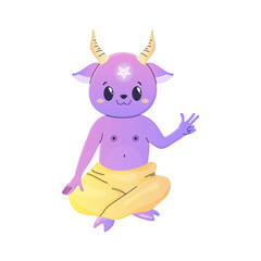 Cartoon cute satan, kawaii devil, lucifer, vector