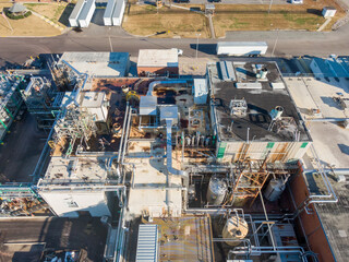 Fototapeta premium Industrial Drone Photos of a Factory Plant Manufacturing Pharmaceuticals 