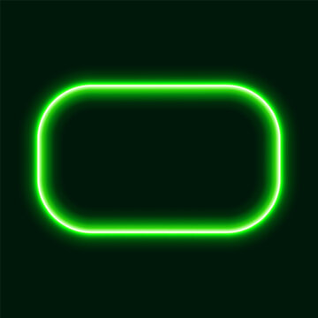Green neon rounded rectangle frame on dark background, vector illustration.