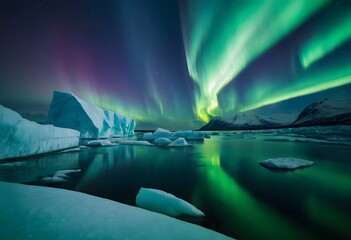 Icebergs under the northern lights
