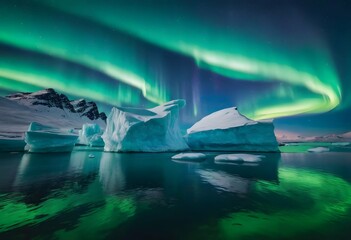 Icebergs under the northern lights