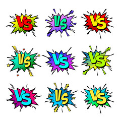 Cartoon comic background. Vs, fight versus. Comics book colorful competition poster with halftone elements. Retro Pop Art style. Vector illustration