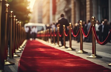 red carpet waiting line at the red carpet on a street in front Generative AI