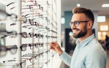 Male customer selecting optical eyewear while visiting shop