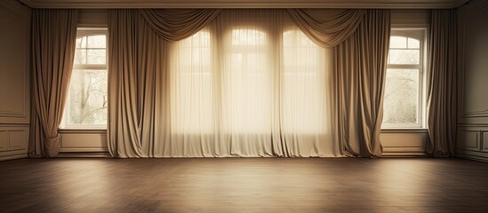 The newly renovated room has a large curtained window and is empty.