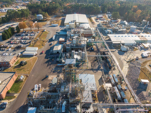 Industrial Drone Photos of a Factory Plant Manufacturing Pharmaceuticals 