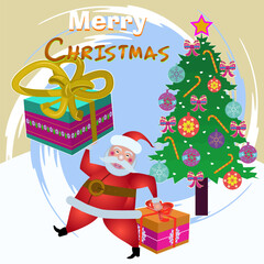 merry christmas, fir tree, gifts, shopping, winter, santa claus, vector illustration