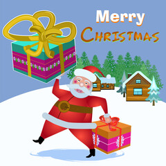 merry christmas, fir tree, gifts, shopping, winter, santa claus, vector illustration