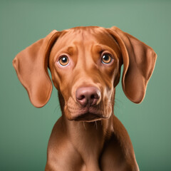 Portrait of a puppy. Closeup Hungarian vizsla on a pastel background.