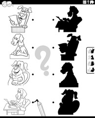 shadow game with comic dog characters coloring page