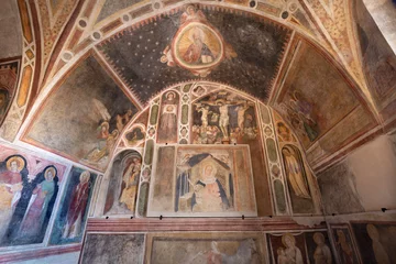 Deurstickers TREVISO, ITALY - NOVEMBER 8, 2023: The frescoes in the church Chiesa di San VIto e Santa Lucia by Tomaso da Modena from first half of 14. cent.  © Renáta Sedmáková