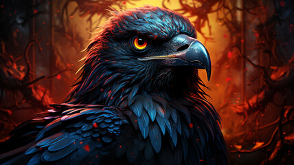 black eagle in dark smoke