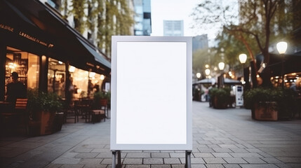 White Poster Mockup in Blurred City Background
