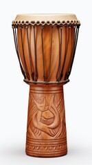 Djembe drum on white background. Traditional percussion musical instrument of African culture. Suitable for musical design, article, blog, social media post, album cover, poster. Vertical format