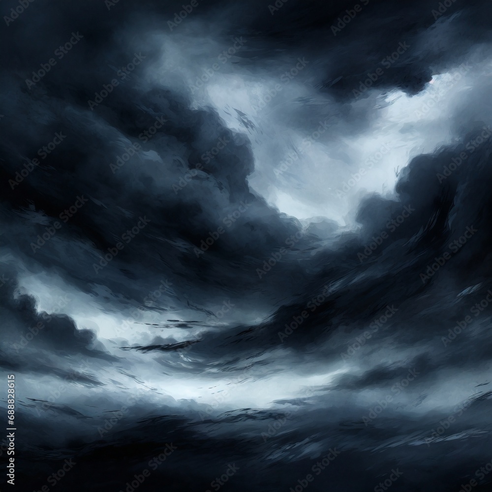 Wall mural black dark greenish blue dramatic night sky. gloomy ominous storm rain clouds background. cloudy thu