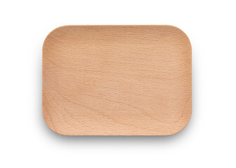 Empty beech wood tray. Wooden plate background.