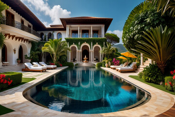 Obraz na płótnie Canvas pool in hotel, Ultra Luxury Garden