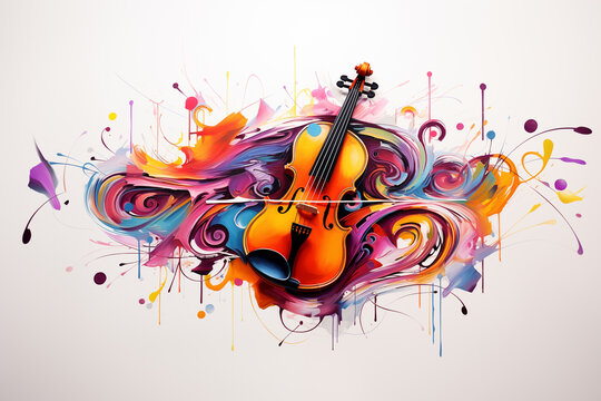 colorful painted abstract musical background with violin